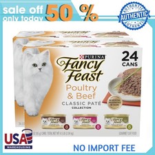 Purina Fancy Feast Classic Pate Wet Cat Food Poultry Beef, 3 oz 48 Cans