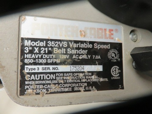Porter Cable 3"x21" variable speed belt sander model 352vs usa made - Picture 7 of 7