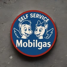 Hi Gloss Mobilgas Mobil Gasoline Self Service Vintage  Style Metal Sign
