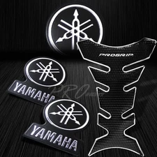 Pro Chrome Silver Fuel Tank Grip Pad+3.25" 3D Yamaha Logo Fairing Emblem Sticker