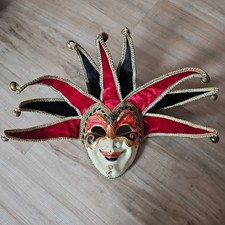 Venezia Venetian Jester Mask Hand Painted Italian Red Black Gold Carnival