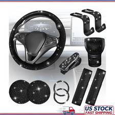 Bling Car Set 8pcs Black Steering Wheel Cover Polyester Fibre Softcolor Black