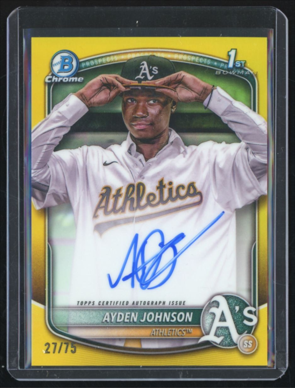 2025 Bowman Chrome Ayden Johnson Auto /75 Athletics #CPA-AJ Yellow