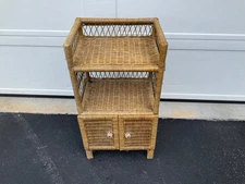 Vintage Brown Wicker Floor Cabinet Bathroom Storage Cabinet 12x16x30”