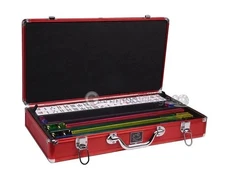 White Swan Mah Jongg - White Tiles - Classic Pusher Arms - Aluminum Case - Red