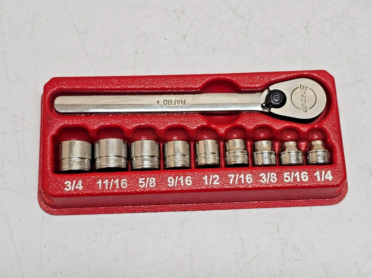 Snap-on スナップオン ソケット 12点ｾｯﾄ 1/4・5/16・3/8・7/16・1/2・9/16・5/8・11/16・19・3/4・13/16・7/8 Snap On SAE Universal Joint Swivel Socket Set 3/8