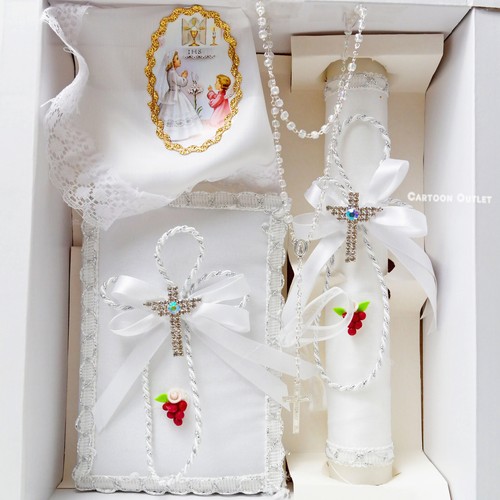 Elegant 3 Piece First Communion Candle Set In English/vela Para Primera - Foto 11