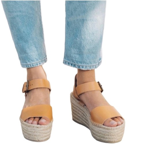 Soludos Sandals Womens 8.5 Minorca Tan Leather Espadrille Platform Wedge Ankle - Imagen 6 de 12