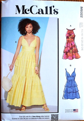 MCCALLS PATTERN 8322  DRESSES   MISSES SIZES  16 18 20 22 24 UNCUT