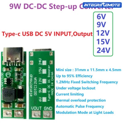 9W Type-C USB DC-DC 5V to 6V 9V 12V 15V 24V Boost Step-up Power Converter Module