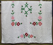 Vintage Quilt 1981 old SIGNED cotton homemade square 94 x 81 flowers NEVER USED 