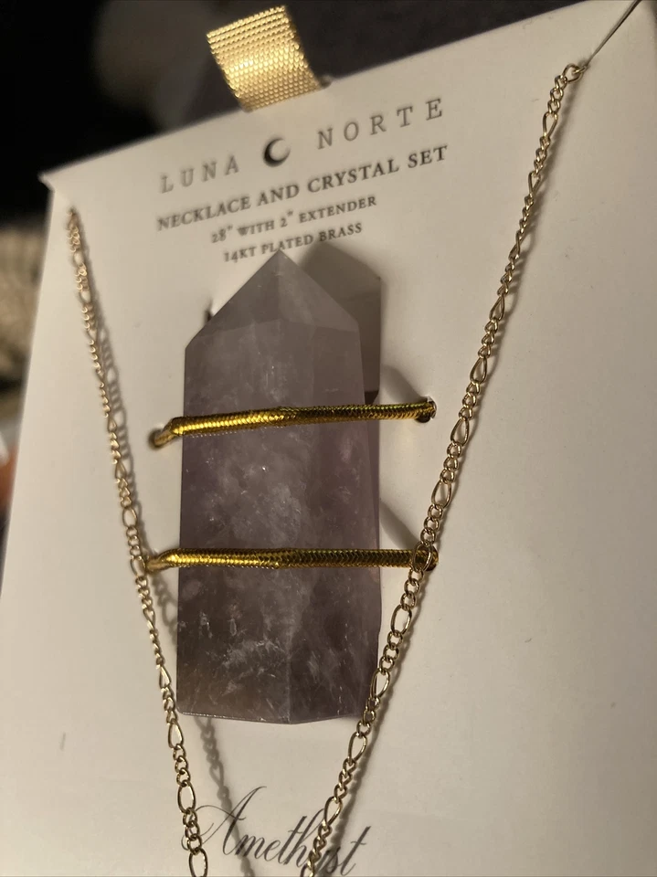 Conjunto de collar y cristal de amatista Luna Norte ~ 14KT latón enchapado ¡Nuevo en caja! Foto 3 de 4