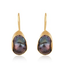 Natural Shape Gray Pearl Gemstone 925 Silver Hook Earrings Handmade Jewelry