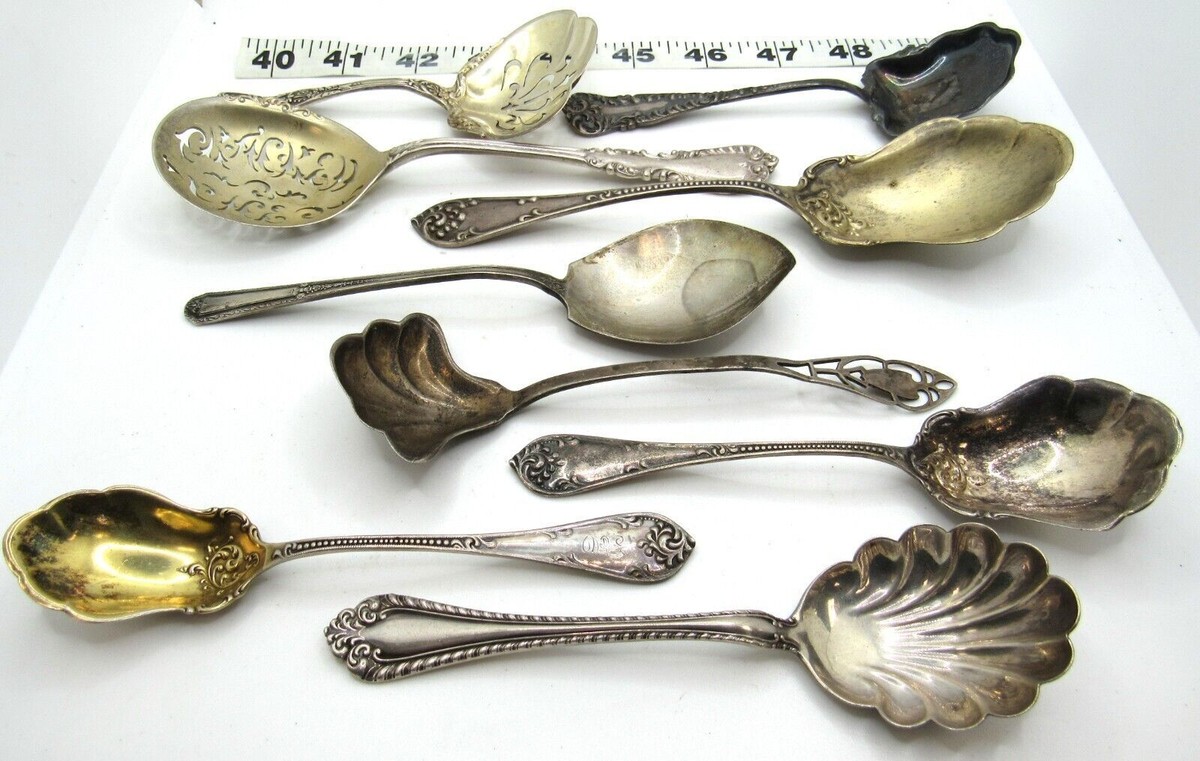 STERLING SILVER VINTAGE MIXTURE SERVING SPOONS DECORATIVE FLATWARE BERRY  SPOON