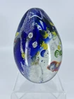 Millefiori Murano Multicolor Matte Finish Art Glass Egg Shaped Paperweight (LK)