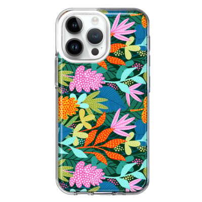 MUNDAZE Case for Apple iPhone 13 Pro Vintage Tropical Pink Teal Leaves