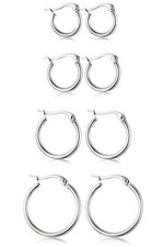 ORAZIO 4 Pairs Stainless Steel Hoop Earrings Set Cute Huggie Earrings for Wom...