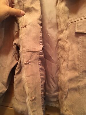 WILSONS LEATHER WOMENS SUEDE PINK JACKET WITH RABBIT FUR TRIM Size
