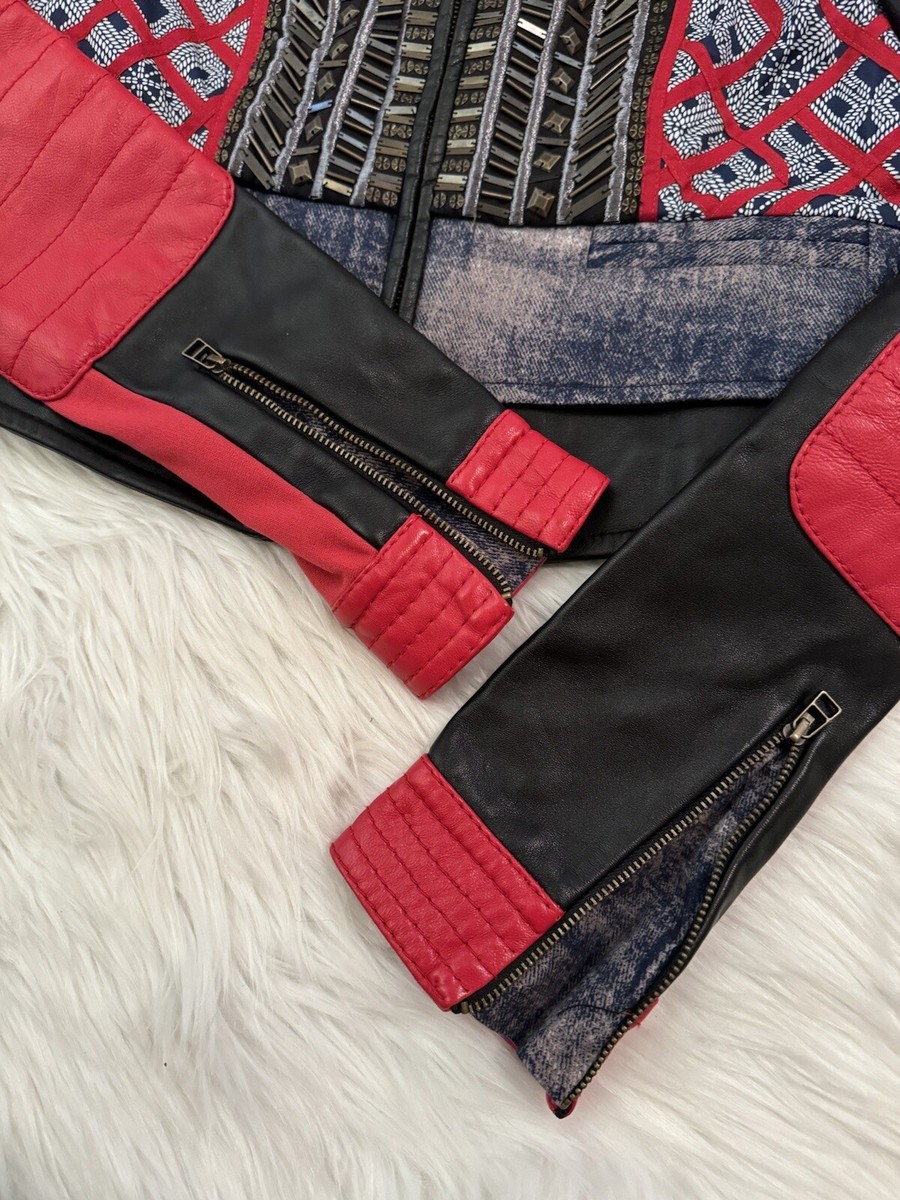 BCBGMAXAZRIA Misa Leather Jacket Moto Multicolor XS | eBay