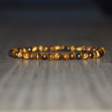 Natural 4mm Tiger's Eye Stone Bracelet Yellow Tiger Gemstone Stretch Bracelet