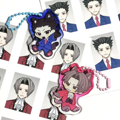 Phoenix Wright Keychain Ace Attorney Acrylic Cosplay Miles Edgeworth Bag Pendant