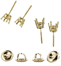 14K Yellow Gold Round Pre-Notched Stud Earring Mount Setting Threaded - 1 Piece