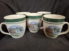 Set of 5 Cabela’s “Cabin” Folkcraft Stoneware Coffee Cups Mugs