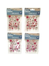 Set of 4 pk. Darice 30 Self-Stick Gems assorted Sizes Pinks and Clear