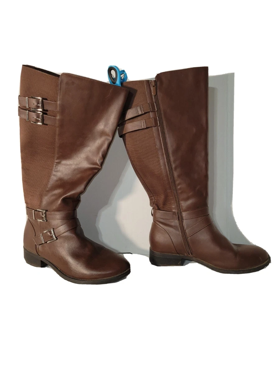 Leather Riding boots Knee High Brown Size 11.5 larger size Wide Calf Bohemian