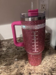 NEW PINK FOOTBALL CRYSTAL RHINESTONE "BLINGED OUT" 40 OZ TUMBLER