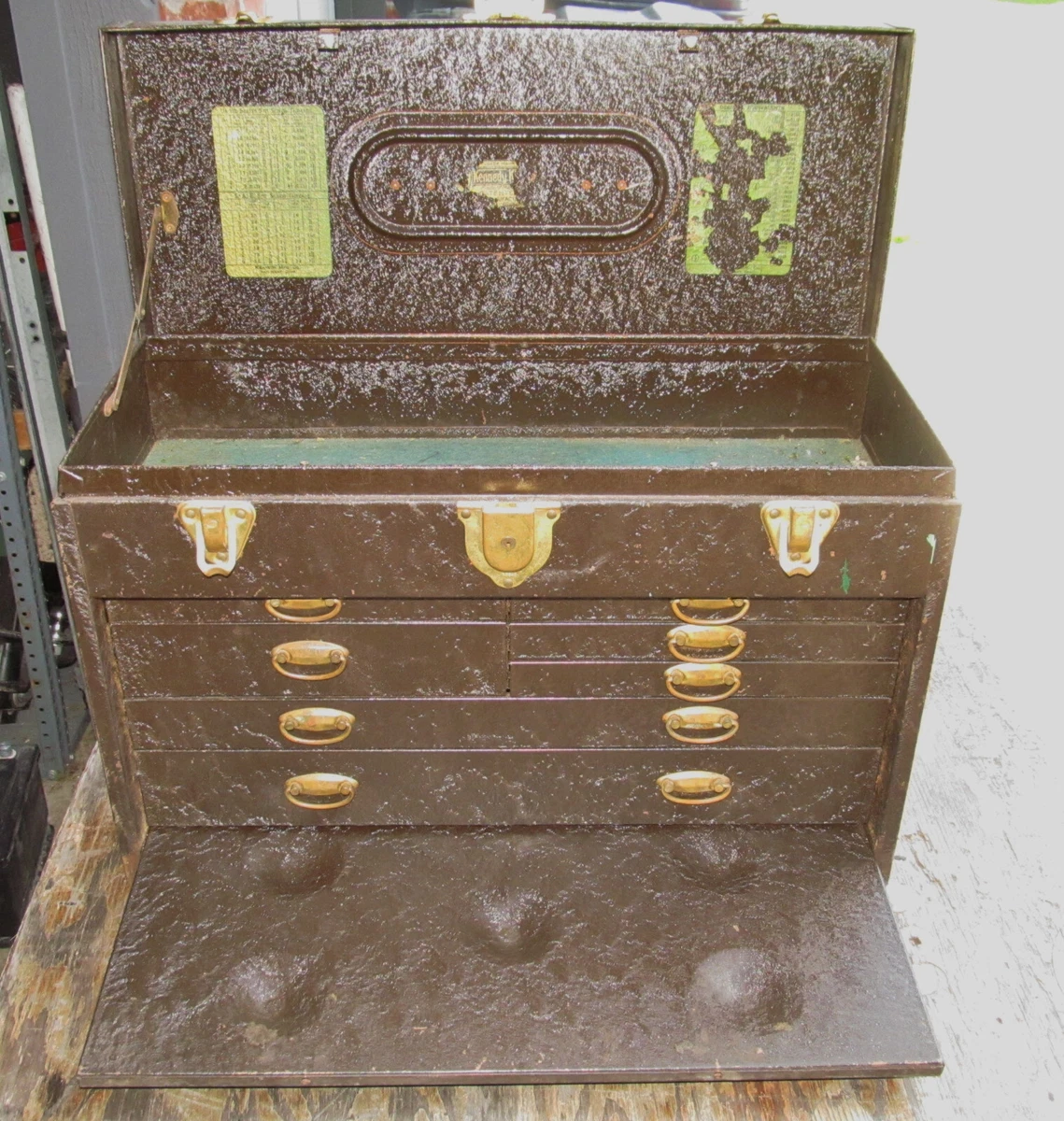 Pre WWII Kennedy 520 Machinist Tool Chest w Brass D Ring Pulls Textured Finish