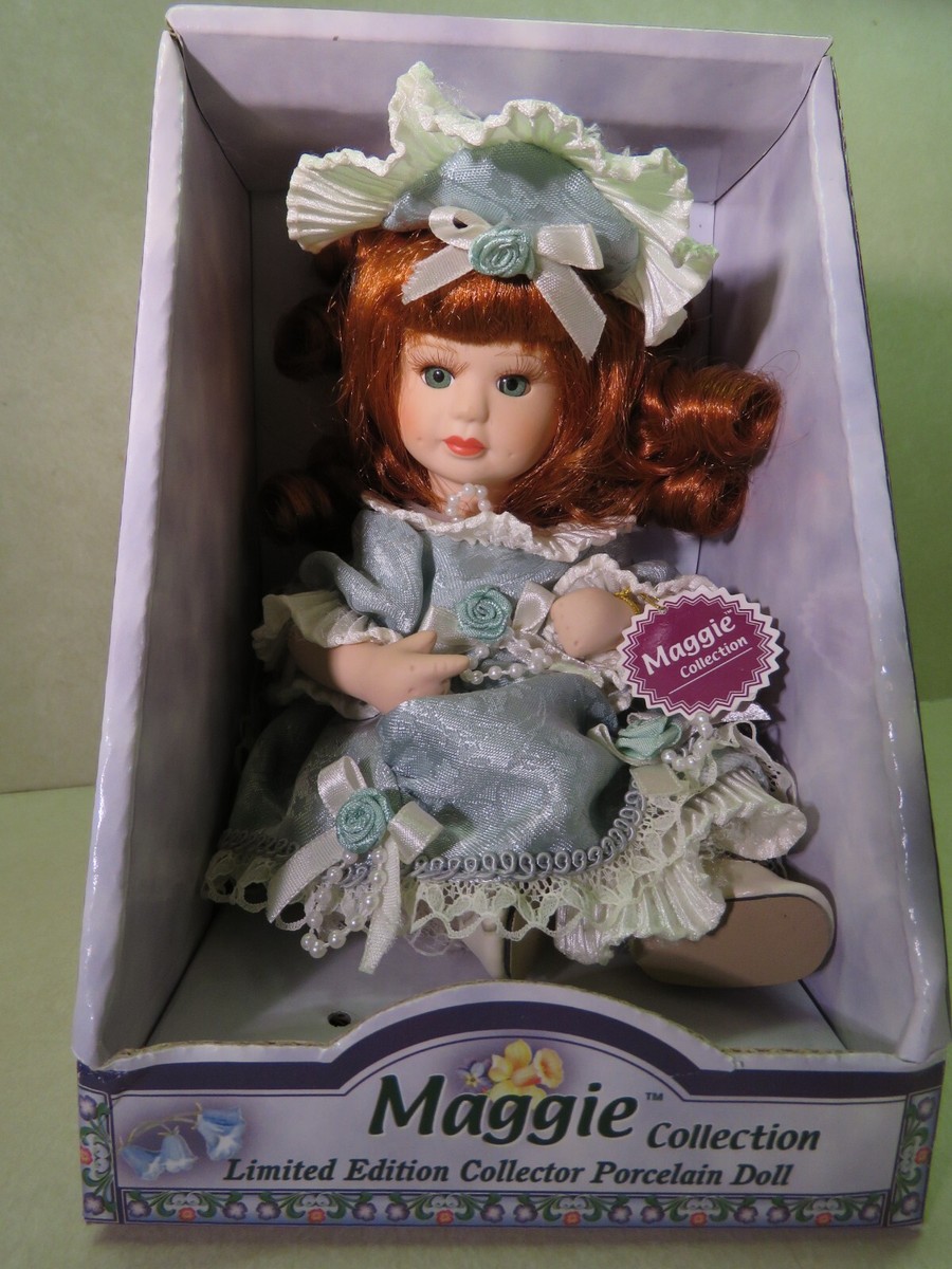 Porcelain Doll: MAGGIE Limited Edition 1999 Hand Painted with Blue Dress  Hat