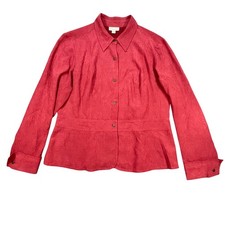 Coldwater Creek Red Crinkle Textured Button Up Jacket Women XL