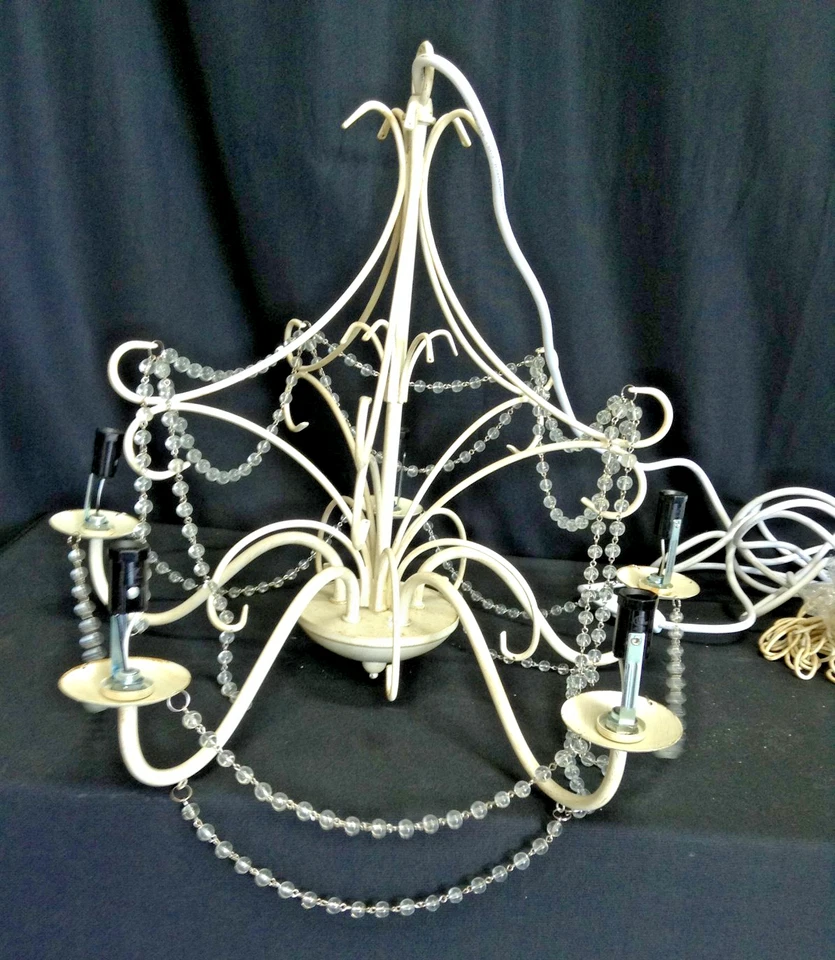 Pottery Barn Kids Mia FLUSH MOUNT Beaded Chandelier Light Distressed ANT WHITE - Image 3 of 4