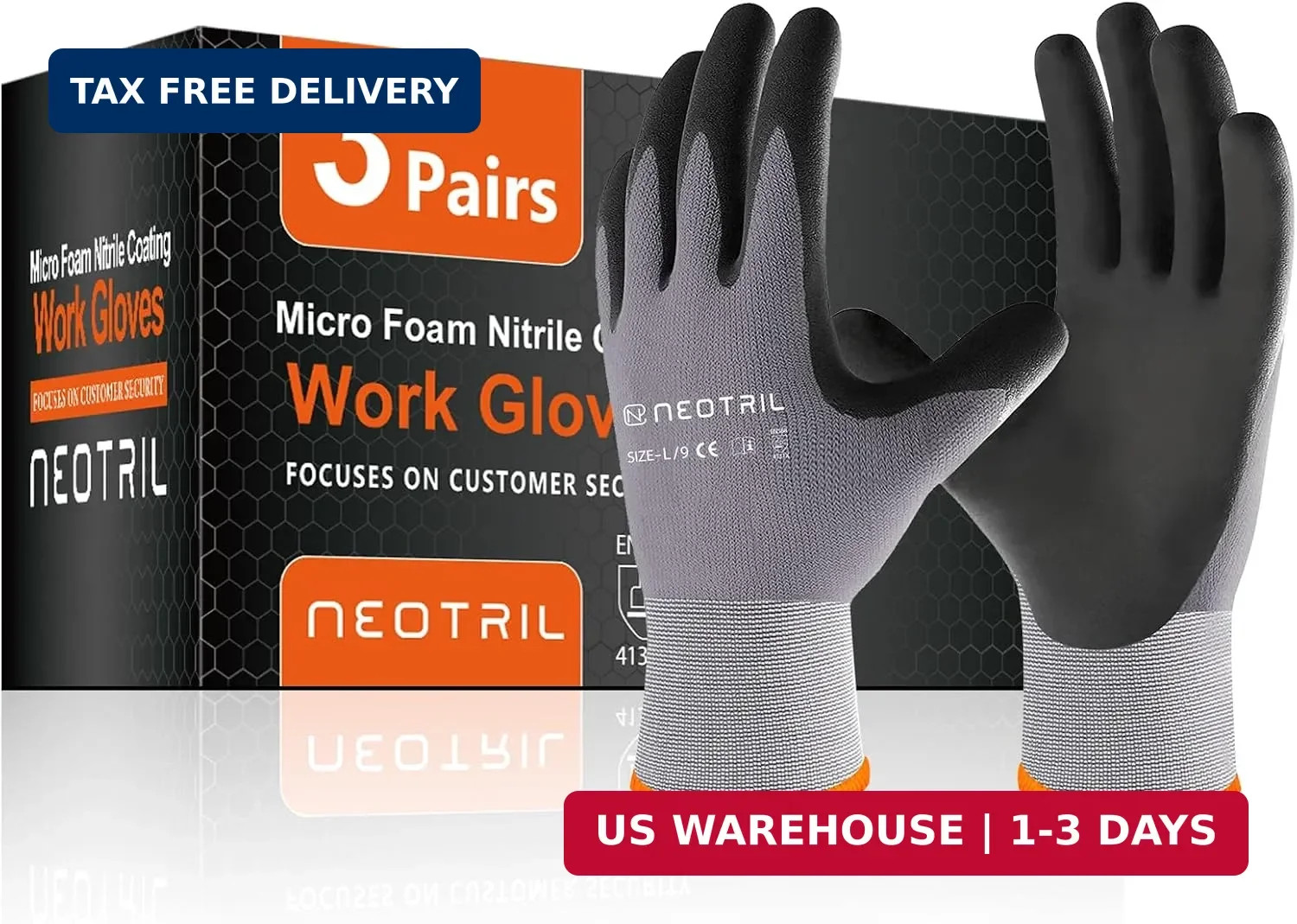 NEOTRIL Safety Work Gloves MicroFoam Nitrile Coated-3/6/12/36 Pairs,Breathable N