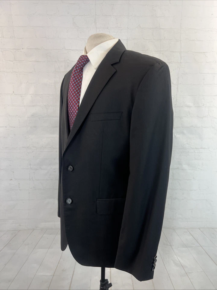 Hugo Boss Men's Blazer 44R Solid Black Stripe Wool Two Button $1,298 - Image 3 of 4