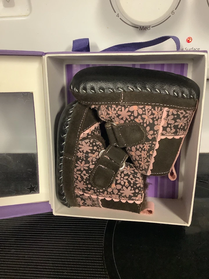 Новый Pediped оригиналы - розовый и коричневый, кожи и искусственного меха ботинки 0-6 месяцев - Изображение 3 из 4