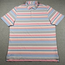 Johnnie O polo Shirt Men's Extra Large Blue Pink Short Sleeve UPF 50 Striped