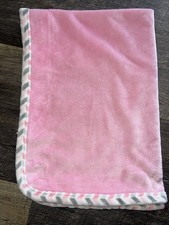 Cribmates Pink Blanket W/ Grey White Pink Chevron Trim