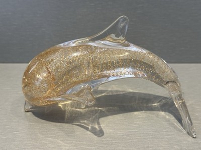 Vintage Murano geflecktes Kupfer Aventurin Delfin Kunstglas mundgeblasen