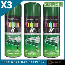 3 x FOREST GREEN GLOSS FINISH SPRAY PAINT AEROSOL 400ML FOR METAL WOOD PLASTIC