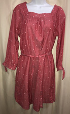 OLD NAVY Long Sleeve Belted Chambray Shift Dress Women's MEDIUM RED