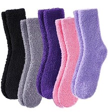 POEATEZO Womens Fuzzy Socks Warm Fluffy Socks One Size 5 Pairs Mixed Color B