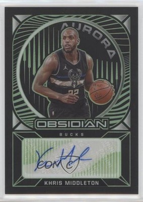 2020-21 Panini Obsidian Aurora Electric Etch Green 6/15 Khris Middleton Auto 5c9