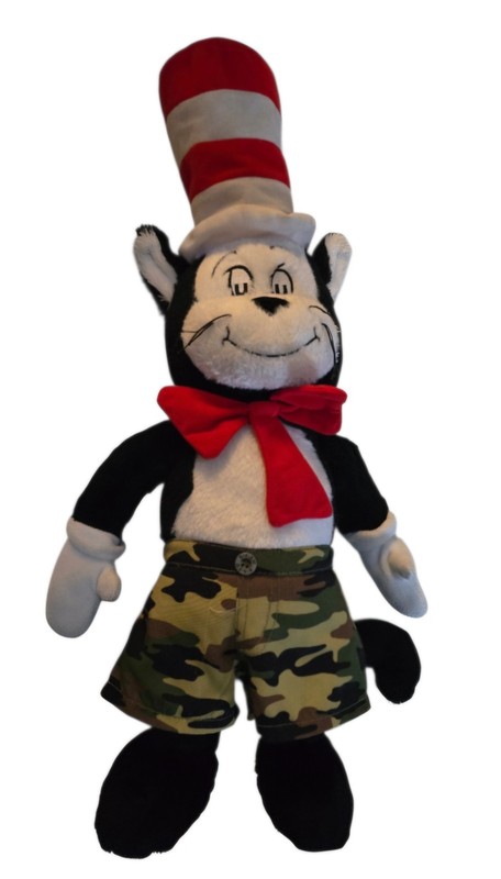 Build a Bear - Dr. Seuss Cat in a hat stuffed animal with camouflage shorts