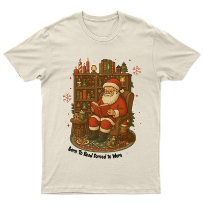 T-Shirt Born To Read Forced Unisex Geschenk Retro Saisonal Lustig Weihnachtsmann Weihnachtsmann