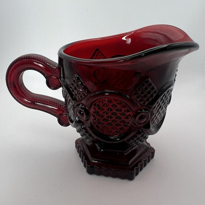 Vintage Avon Ruby Red Glossy Glass Creamer Pitcher w/ Handle & Pour Spout