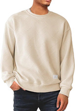 Men'S Crewneck Sweatshirts Soild Color Geometric Texture Long Sleeve Casual Pull