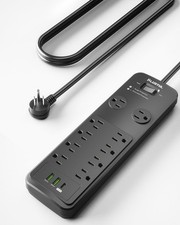 Surge Protector Power Strip 10FT, PLUGTUL with 10 Black