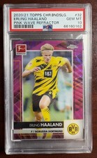 2020 Topps Chrome Erling Haaland /75 Pink Wave Refractor PSA 10